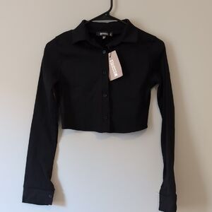 Missguided Black Cropped Button-Front Shirt